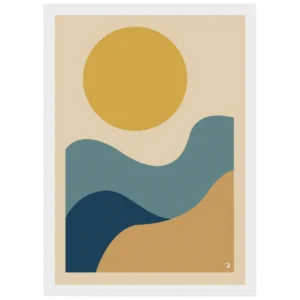 Affiche soleil et vagues abstraites – Onda Studio, inspiration méditerranéenne