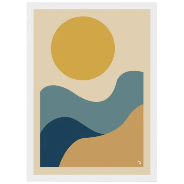 Affiche soleil et vagues abstraites – Onda Studio, inspiration méditerranéenne