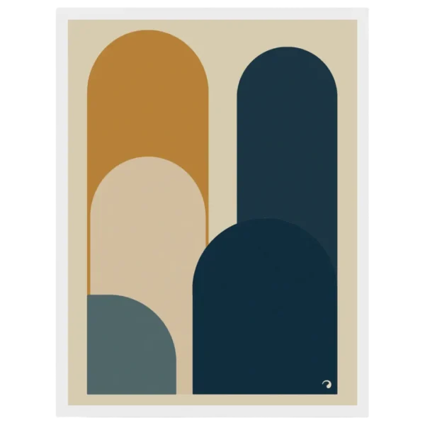 Affiche abstraite formes organiques bleu et ocre – Onda Studio